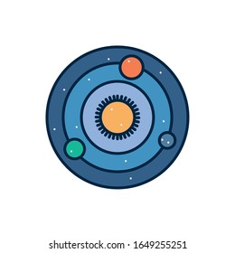 Solar system line fill style icon of Space futuristic cosmos outside universe astronomy adventure and exploration theme Vector illustration