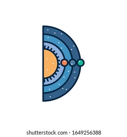 Solar system line fill style icon of Space futuristic cosmos outside universe astronomy adventure and exploration theme Vector illustration
