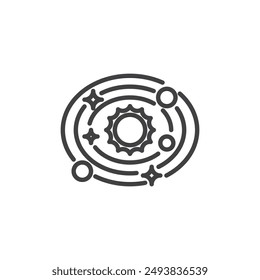 Solar System line icon. linear style sign for mobile concept and web design. Solar system with planets orbiting the sun outline vector icon. Symbol, logo illustration. Vector graphics