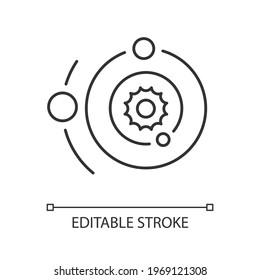 Solar System Linear Icon. Space Bodies System Of Sun And Planets That Orbit Around It. Thin Line Customizable Illustration. Contour Symbol. Vector Isolated Outline Drawing. Editable Stroke