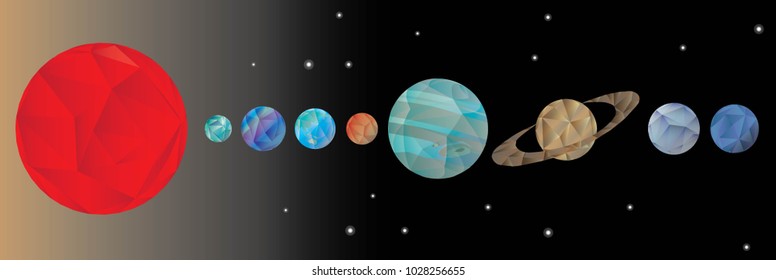 The solar system in low polygon graphic design, The Solar system is the gravitationally bound system comprising the Sun and the objects that orbit it either directly or indirectly, Eps 10 vector
