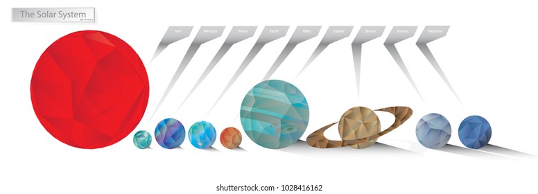 The solar system in low polygon graphic design on the floor with name tag, Eps 10 vector