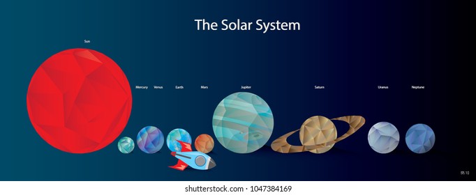 The solar system in low polygon graphic design, The Solar system is the gravitationally bound system comprising the Sun and the objects that orbit it either directly or indirectly, Eps 10 vector