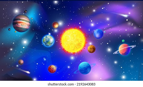 Sistema solar Mercurio, VenEra, Tierra, Marte, Júpiter, Saturno, Urano, Neptuno, Plutón, Luna de Sol, satélites estrellas de la biología astronómica espacial geografía de la galaxia meteorológica cometa