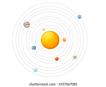 Solar system model with sun asteroid belt and planets space objects vector illustration on white background