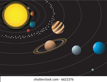 Solar system with nine planets. Vector illustration