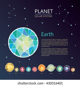 solar system on gem style. sparkling planet.