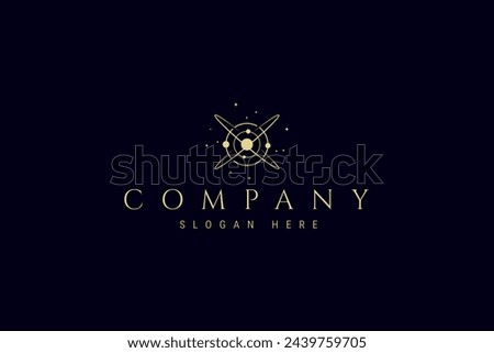solar system with outer space abstract line art vector illustration logo design