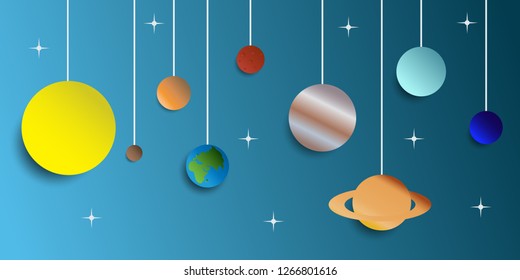 Solar system paper art style. Vector illustration.