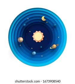 Solar system paper art style background. vector illustration.