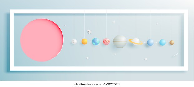 Solar system paper art style background vector illustration 