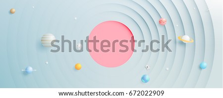 Solar system paper art style background vector illustration 