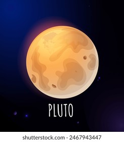 In: Solar System Planet. Astronomische Ikone mit Zwergplanet Pluto. Objekt im Kosmos oder Weltraum. Erforschung von Galaxie und Universum. Cartoon flache Vektorillustration isoliert auf Sternenhimmel Hintergrund