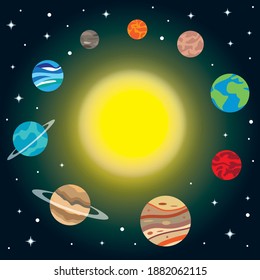 Solar system planet collection set. Galaxy, space, cosmic exploration. Vector illustration.