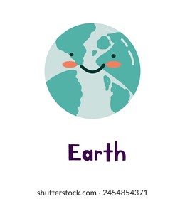 Solar system planet Earth cartoon cute character with quote. Can used for cover design, poster and card.