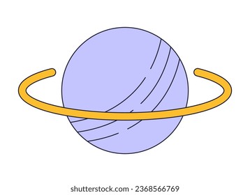 Solar system planet flat line color isolated vector object. Celestial body with ring. Editable clip art image on white background. Simple outline cartoon spot illustration for web design
