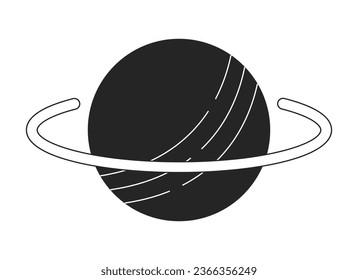 Solar system planet flat monochrome isolated vector object. Celestial body with ring. Editable black and white line art drawing. Simple outline spot illustration for web graphic design