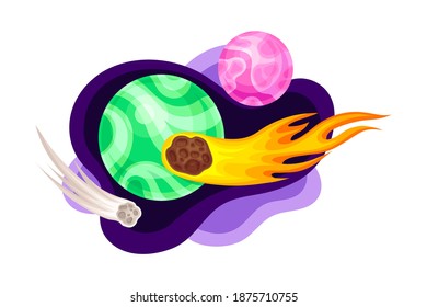 Solar System Planet and Flying Meteorite or Air Stone Vector Illustration