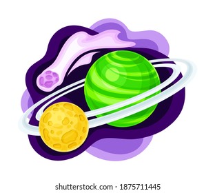 Ilustración de los vectores de piedra de aire o de planetas de sistemas solares y meteoritos volantes