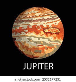 Solar system planet.  Isolated on black background. Vector Illustration. Vector planet jupiter cartoon style.