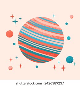 Solar system planet Neptune in an abstract style surrounded by other planets and stars. Strong vector illustration for design design in  minimalist style.