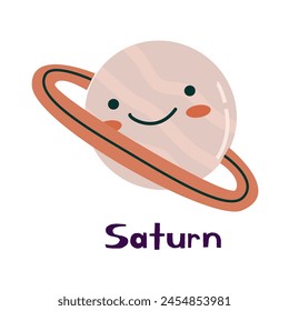 Solar system planet Saturn cartoon cute character with quote. Can used for cover design, poster and card.