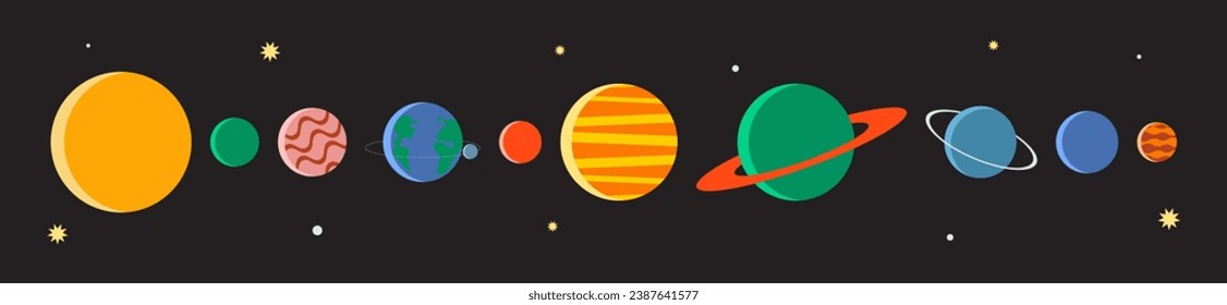 Solar system. Planet set in bauhaus style. Space background. Vector illistration.