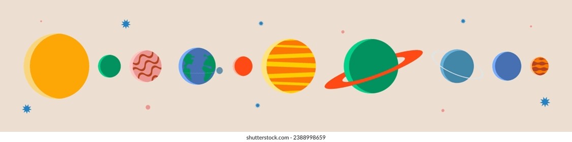 Solar system. Planet set in bauhaus style. Space background. Trendy vector illustration.