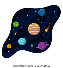 Solar System planet and Space Element on Universe Illustration, Space Concept. Isolated on White Background