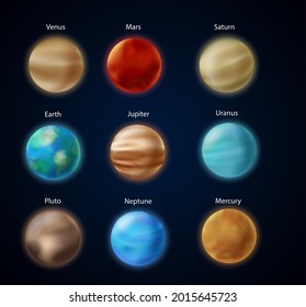 Solar system planets, 3d Earth Mars Mercury Saturn Uranus Jupiter Venus Neptune in sky