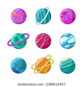 Solar system with planets. Astronomical objects. Hand drawn style. Vector drawing. Collection of design elements.