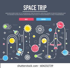 solar system with a lot of planets background. Vector thin lines icons stars in galaxy design concept.