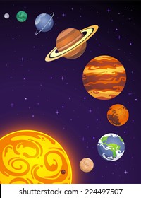 Solar system planets cartoon illustration