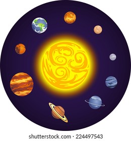 Solar system planets cartoon illustration