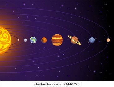 Solar system planets cartoon illustration