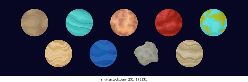 Solar System Planets and Celestial Body Vector Set