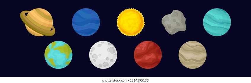 Planetas de sistemas solares y conjunto de vectores de cuerpos celestes