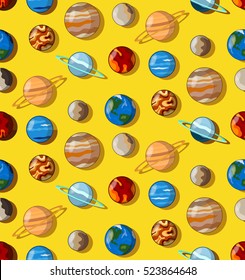 Solar system planets colorful seamless vector pattern