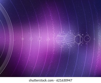 Solar system - planets, comet, satellite of the planets flat illustration with comparative dimensions
