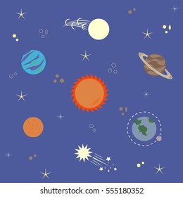 solar system, planets, comets, stars - vector