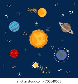 Solar system, planets, comets, stars set - vector