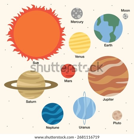 SOLAR SYSTEM planets flat clean cute children illustration background decoration universe outer space sun milky way saturn pluto moon jupiter earth wallpaper astronauts cosmonaut
