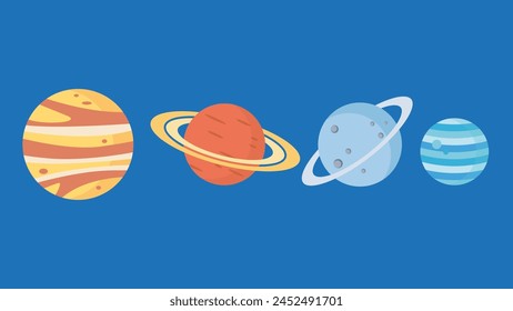 Sistema solar y planetas en estilo plano. Ilustración vectorial de planetas.