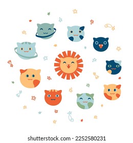 A solar system with planets in the form of cats. Cute childish print for tee, stickers, posters. Vector illustration for decor and design.


