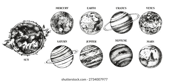 Planetas do sistema solar mão desenhada vetor