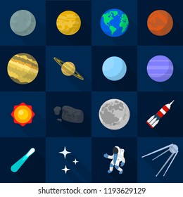 Solar system planets icon set. Flat set of solar system planets vector icons for web design