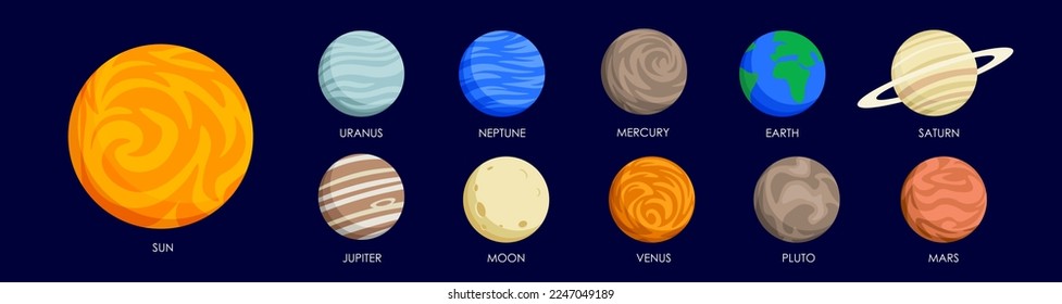 Sistema solar. Conjunto de iconos Planetas. Ilustración vectorial del sistema solar. 