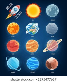 solar system planets icon set with space rocket