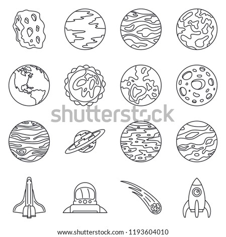 Solar system planets icon set. Outline set of solar system planets vector icons for web design isolated on white background