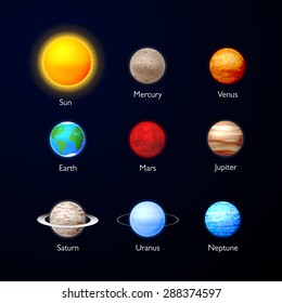 Solar system. Planets icons collection on dark sky. Set of planets